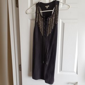 Dark grey embellished tie up front dress M